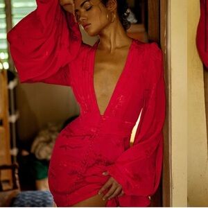 Rat & Boa Red Isabella Red Mini Dress with Deep V-Neck